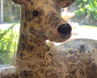Decoupage Fawn Figurine with Floral Pattern