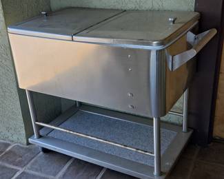 Vintage Stainless Steel 80 Quart Rolling Beverage Cooler Cart
