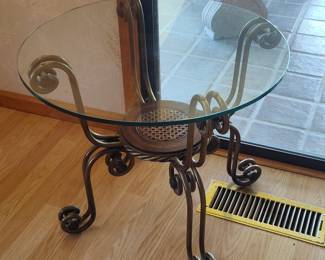 Vintage Wrought Iron and Glass Accent Table