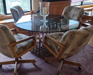 Chromcraft Mid-Century Modern Glass Top Dining Table and Swivel Chairs Set
