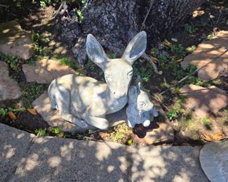 Vintage Concrete Deer Statue with Fawn