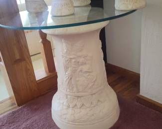 Hollywood Regency White Carved Wood Elephant Side Table