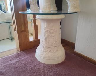 Hollywood Regency White Carved Wood Elephant Side Table