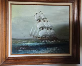 Oil Painting of a Tall Ship by J.D. Benson