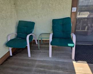 Vintage Metal Patio Chairs with Glass-Top Side Table