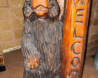 Chainsaw Carved Wooden Bear "Welcome" Sign
