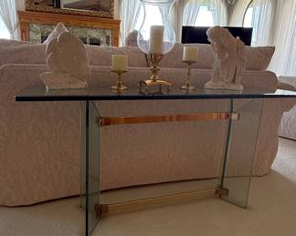 Glass and Brass Waterfall Console Table