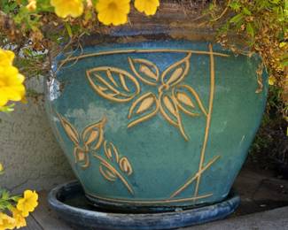 Large Decorative Ceramic Planter with Embossed Floral Motif