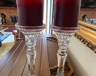 Crystal Pillar Candle Holders with Red Pillar Candles