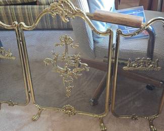 Ornate Brass French Provincial Style Fireplace Screen with Deer Motif