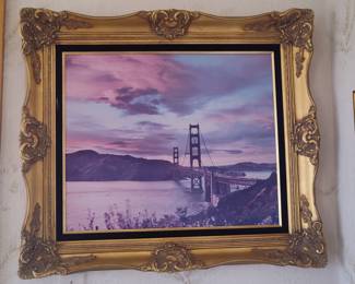 Golden Gate Bridge Sunset Print in Ornate Frame