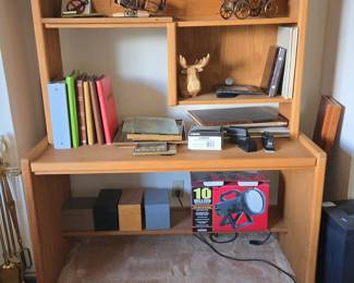 Vintage Oak Wood Desk with Hutch