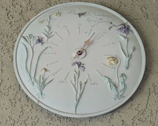 Floral Motif Garden Clock and Thermometer Set