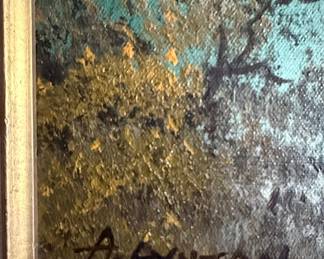 Winter Cabin Landscape Painting by A. Lynton