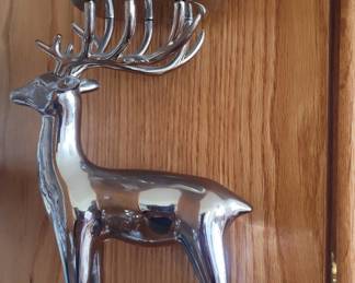 Pottery Barn Silver-Plated Deer Candelabra with Red Orb Candle