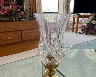 Waterford Crystal Hurricane Vase with Brass Candlestick Holder