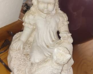Vintage Girl with Cat Figurine Lamp, possibly Austin Productions