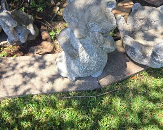 Vintage Concrete Animal Garden Statues (Raccoon and Rabbit)