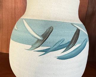 Stoneware Vase with Abstract Blue and White Glaze