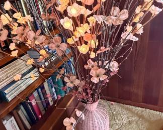 Lighted Cherry Blossom Branches in Wicker Vase