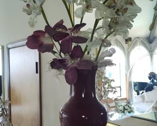 Plum Ceramic Vase with Orchid Arrangement