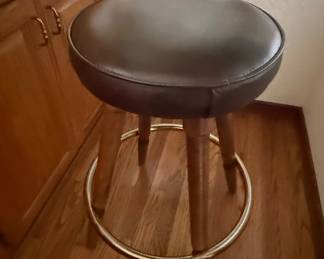 Brown Upholstered Swivel Bar Stool with Footrest Ring