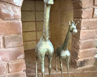Pair of Vintage Brass Giraffe Sculptures