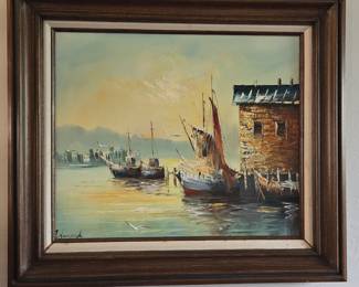 Seascape with Boats Oil Painting by Edmond