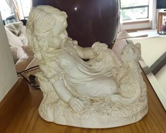 Vintage Girl with Cat Figurine Lamp, possibly Austin Productions