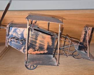 Vintage Metal Biplane Model with Distressed Copper and Black Finish