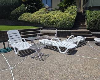 Grosfillex Bahia White Resin Chaise Lounge Set with Side Tables