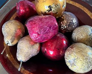 Decorative Fruit Ornaments in Pedestal Bowl