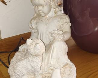 Vintage Girl with Cat Figurine Lamp, possibly Austin Productions