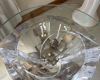 Hollywood Regency Style Gilt Wrought Iron and Glass Accent Table with Crystal Bowl