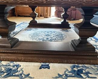 Vintage Italian Renaissance Style Carved Walnut Dining or Library Table