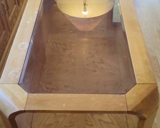 Vintage Mid-Century Modern Walnut Octagonal Glass Top Coffee Table