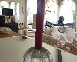 Fluted Glass Candle Holder with Red Taper Candle