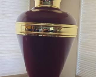 Vintage Burgundy Ceramic Table Lamp with Brass Accents