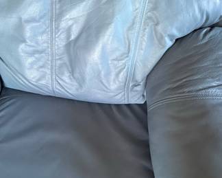 Pale Blue Leather Loveseat
