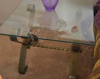 Ornate Scroll Metal and Glass Side Table