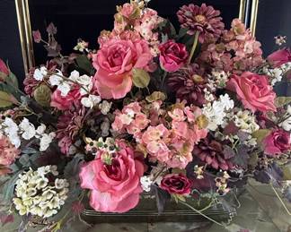Large Artificial Floral Arrangement with Roses, Hydrangeas, and Dahlias