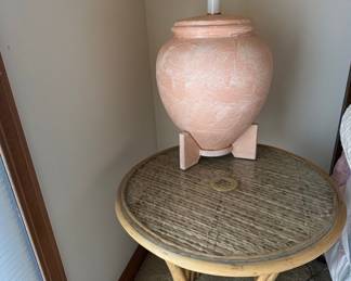 Terracotta Urn Table Lamp with Distressed Pink Finish