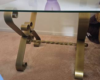 Ornate Scroll Metal and Glass Side Table
