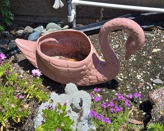 Vintage Pink Ceramic Swan Planter