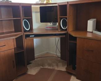 Mid-Century Modern Corner Desk with Hutch