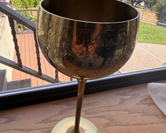 Set of Four Vintage Indian Brass Goblets with Floral Engraving