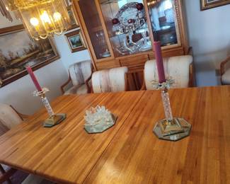 Crystal and Brass Candlesticks with Red Candles