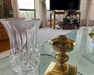 Waterford Crystal Hurricane Vase with Brass Candlestick Holder