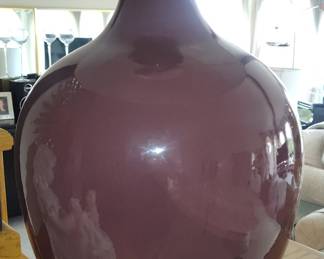 Large Plum Glazed Ceramic Table Lamp with Pleated Shade
