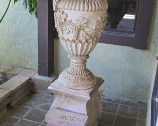 Composite Stone Urn Planter with Pedestal - Grapevine Motif